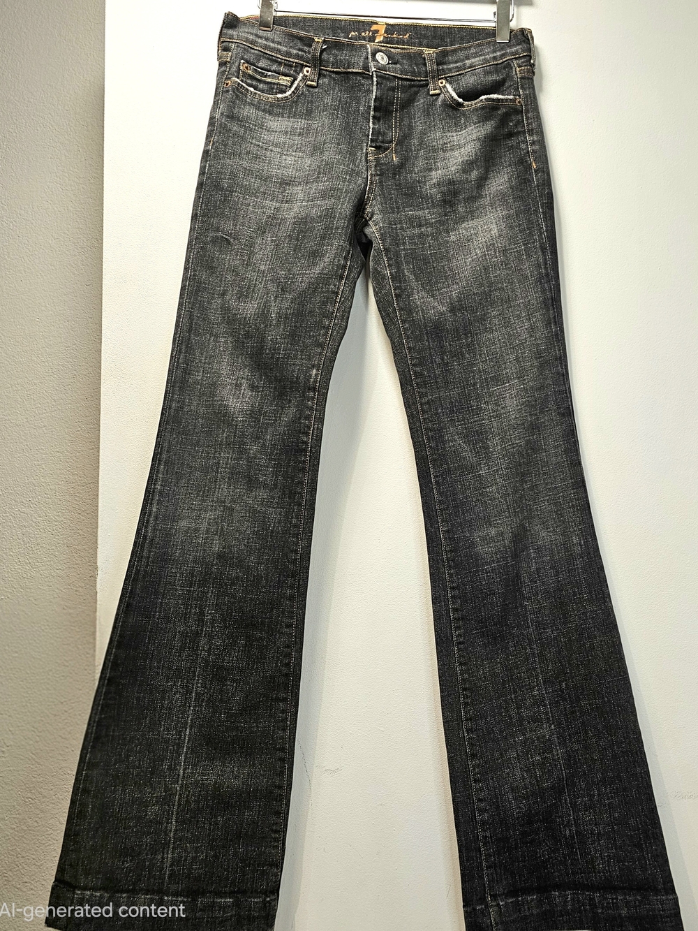 7 For All Mankind Dojo Low Rise Jeans Dark Wash Flare Wide Leg Y2K Made USA